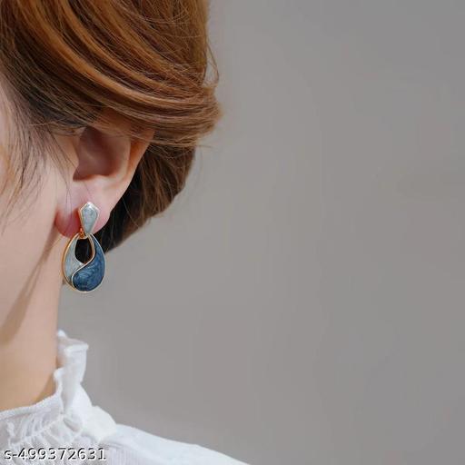 Blue Colour Korean Geometric Earrings For Women And Girls  - Aurafashion