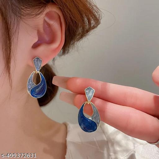 Blue Colour Korean Geometric Earrings For Women And Girls  - Aurafashion