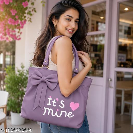Women's Purple Bow Tote Bag | Stylish Shoulder Handbag for College, Office, Travel & Daily Use | Lightweight Large Capacity Zip Closure Bag - Aurafashion