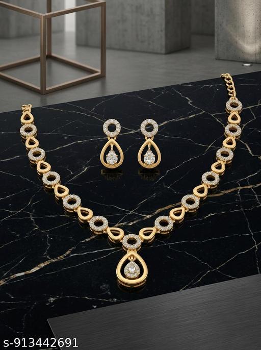    Elegants Gold-Plated American Diamonds Necklace Set with Drops Earrings for Women - Aurafashion