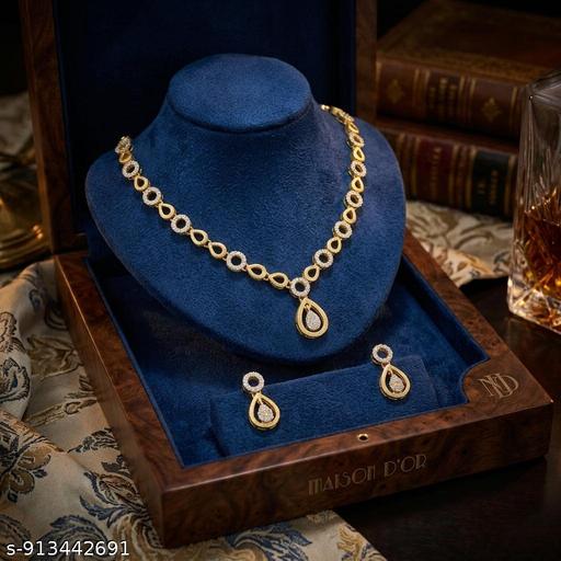    Elegants Gold-Plated American Diamonds Necklace Set with Drops Earrings for Women - Aurafashion