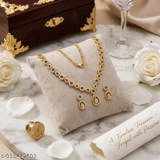    Elegants Gold-Plated American Diamonds Necklace Set with Drops Earrings for Women - Aurafashion