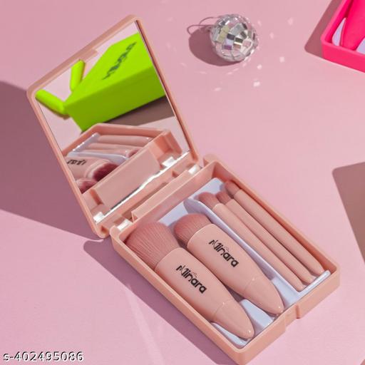Minara Makeup Brush Applicator Set of 5 with Mirror (Nude Colour) - Aurafashion