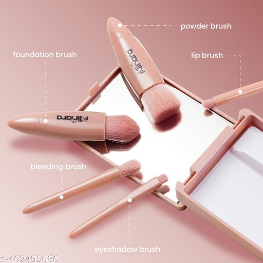 Minara Makeup Brush Applicator Set of 5 with Mirror (Nude Colour) - Aurafashion