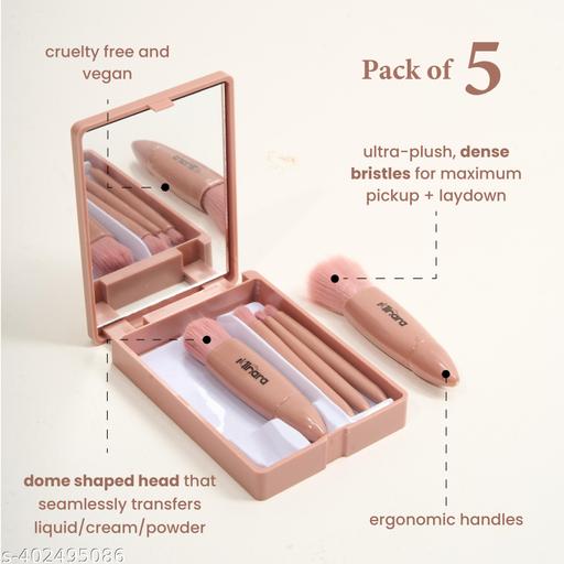 Minara Makeup Brush Applicator Set of 5 with Mirror (Nude Colour) - Aurafashion
