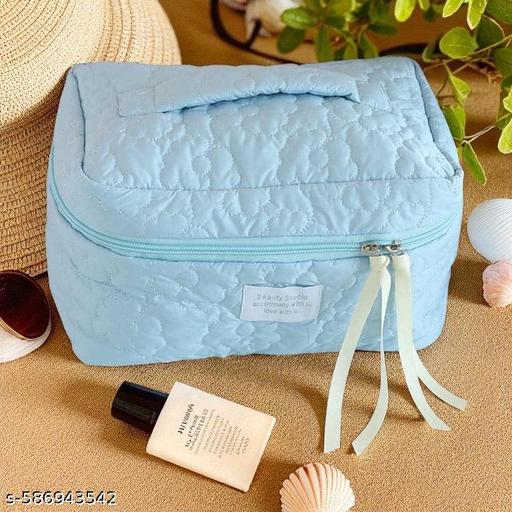 Quilted Cotton Makeup Bag for Women – Large Capacity Travel Cosmetic Toiletry Organizer with Floral Design | Portable Handheld Zipper Pouch for Skincare, Accessories & Daily Essentials - Aurafashion