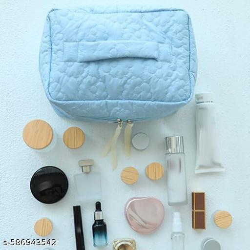 Quilted Cotton Makeup Bag for Women – Large Capacity Travel Cosmetic Toiletry Organizer with Floral Design | Portable Handheld Zipper Pouch for Skincare, Accessories & Daily Essentials - Aurafashion