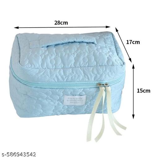 Quilted Cotton Makeup Bag for Women – Large Capacity Travel Cosmetic Toiletry Organizer with Floral Design | Portable Handheld Zipper Pouch for Skincare, Accessories & Daily Essentials - Aurafashion