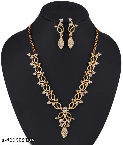  Gold Plated Necklace set with white color diamond jewellery,choker,necklace,jewellery set,indian wedding jewellery set,Maangalyam/Murukku,south,indian,maharastrian,highquality set for women girls - Aurafashion