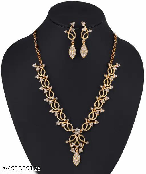  Gold Plated Necklace set with white color diamond jewellery,choker,necklace,jewellery set,indian wedding jewellery set,Maangalyam/Murukku,south,indian,maharastrian,highquality set for women girls - Aurafashion