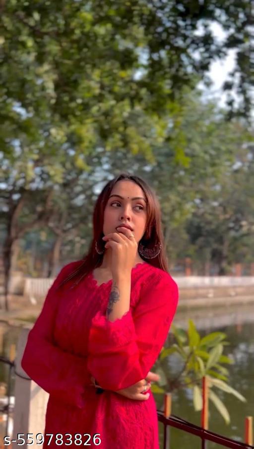 woman Kurta With Dupatta and Bottomwear ready to wear (Red) - Aurafashion