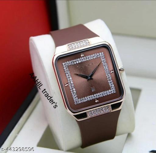 Latest square dimond dail design rubber strap analog watch for girls  - Aurafashion