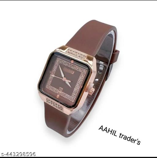 Latest square dimond dail design rubber strap analog watch for girls  - Aurafashion