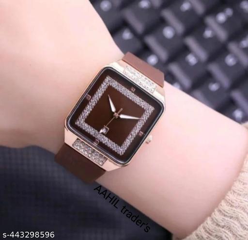 Latest square dimond dail design rubber strap analog watch for girls  - Aurafashion