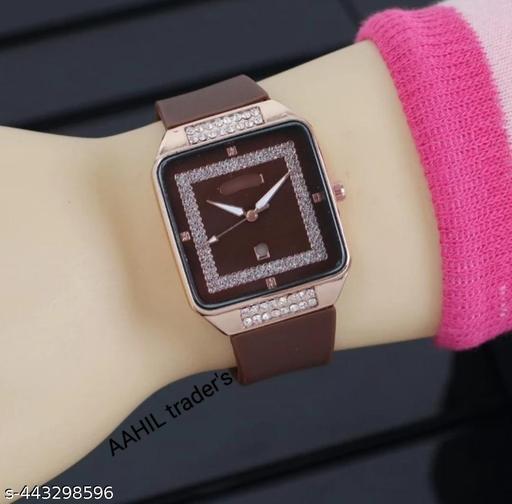 Latest square dimond dail design rubber strap analog watch for girls  - Aurafashion