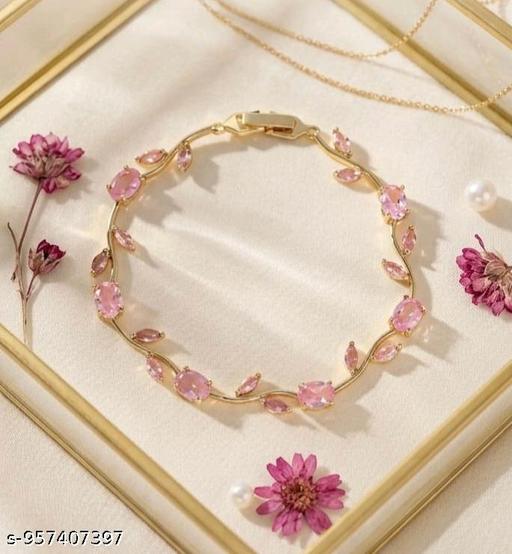 Tulip bracelet Blush Pink dimond Gold Bracelet Our tulip bracelet is giving delicate, dreamy, and a little bit irresistible energyGold Plated Pink  Floral Bracelet Jewelry - Aurafashion