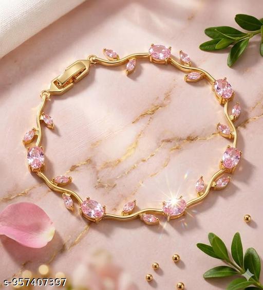 Tulip bracelet Blush Pink dimond Gold Bracelet Our tulip bracelet is giving delicate, dreamy, and a little bit irresistible energyGold Plated Pink  Floral Bracelet Jewelry - Aurafashion