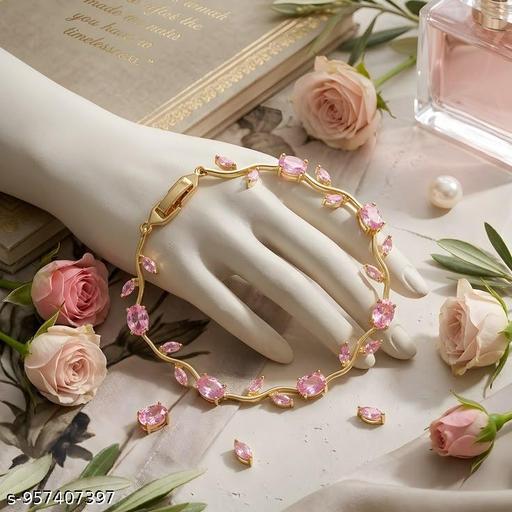 Tulip bracelet Blush Pink dimond Gold Bracelet Our tulip bracelet is giving delicate, dreamy, and a little bit irresistible energyGold Plated Pink  Floral Bracelet Jewelry - Aurafashion