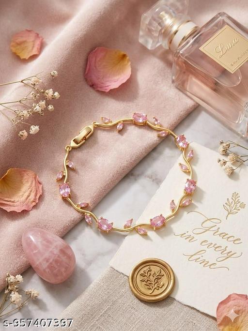 Tulip bracelet Blush Pink dimond Gold Bracelet Our tulip bracelet is giving delicate, dreamy, and a little bit irresistible energyGold Plated Pink  Floral Bracelet Jewelry - Aurafashion