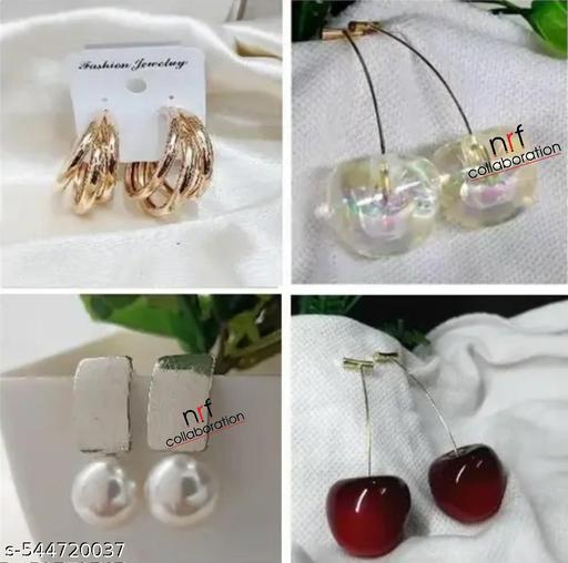 4 pairs of combo set latest stylish crystal Pearl earrings for women and girls - Aurafashion
