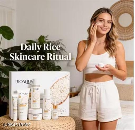 Rice Raw Pulp Whitening Facial  Set with Moisturizing Serum Nourishing Face Cream and Refreshing Toner for Smooth Skin - Aurafashion