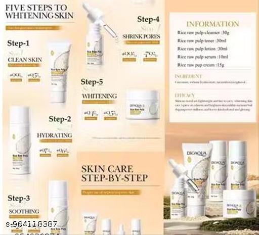 Rice Raw Pulp Whitening Facial  Set with Moisturizing Serum Nourishing Face Cream and Refreshing Toner for Smooth Skin - Aurafashion