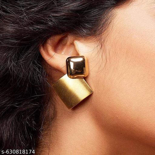 Korean Golden Bold Geometry Earrings | New Western fashionable geometric shaped earring & Studs | stylo earring | Modern Style Fancy & lightweight Accessory. - Aurafashion