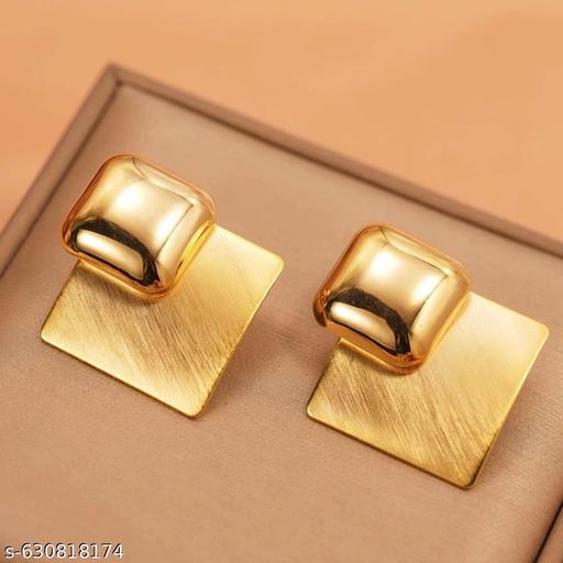 Korean Golden Bold Geometry Earrings | New Western fashionable geometric shaped earring & Studs | stylo earring | Modern Style Fancy & lightweight Accessory. - Aurafashion