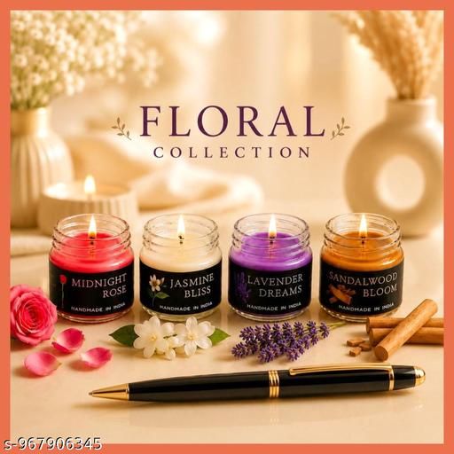 Premium Aroma Candle Gift Set of 4 | Floral Fragrance Candles for Home Decor, Relaxation, Spa & Meditation - Aurafashion