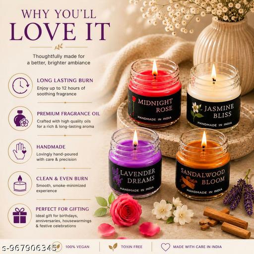 Premium Aroma Candle Gift Set of 4 | Floral Fragrance Candles for Home Decor, Relaxation, Spa & Meditation - Aurafashion