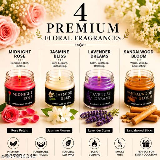 Premium Aroma Candle Gift Set of 4 | Floral Fragrance Candles for Home Decor, Relaxation, Spa & Meditation - Aurafashion