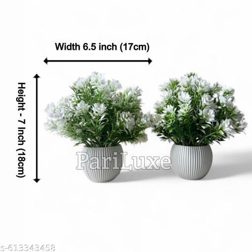 Elegant White Artificial Flower Pot Set for Home & Office Decor (2 Pcs, 7 Inch Height) - Aurafashion