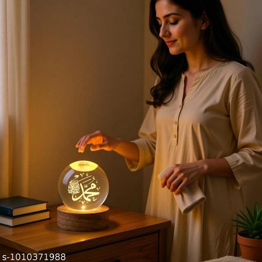 Mohammad Night Lamp - Crystal Glass Ball LED Light Table Lamp | Allah LED Night Lamp with Wooden Base | Islamic Decorative Table Lamp for Home, Bedroom| Ramadan, Eid & Housewarming Gift - Aurafashion