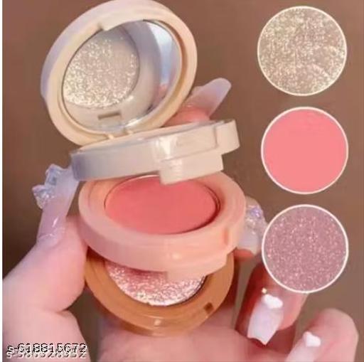 3 in1 face blusher + highlihger with mini compact palette | travel friendly (SHADE A, MINI) - Aurafashion