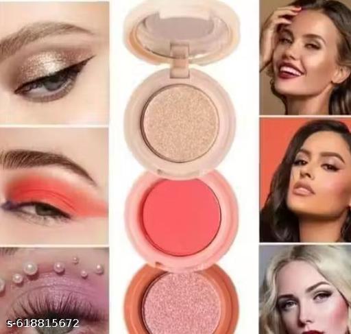 3 in1 face blusher + highlihger with mini compact palette | travel friendly (SHADE A, MINI) - Aurafashion