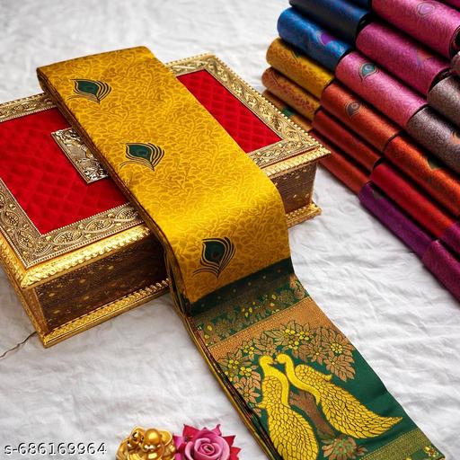 Beautiful Kanjeevaram Silk Big Border Zari Work Woven Sarees with Blouse Piece.. - Aurafashion