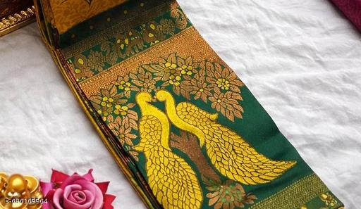 Beautiful Kanjeevaram Silk Big Border Zari Work Woven Sarees with Blouse Piece.. - Aurafashion