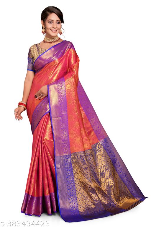 Gorgeous Kanjivaram Style Banarasi Silk party & festive wear Saree with zari woven self design border & beautiful Jacquard pallu with Unstitched Blouse - Aurafashion
