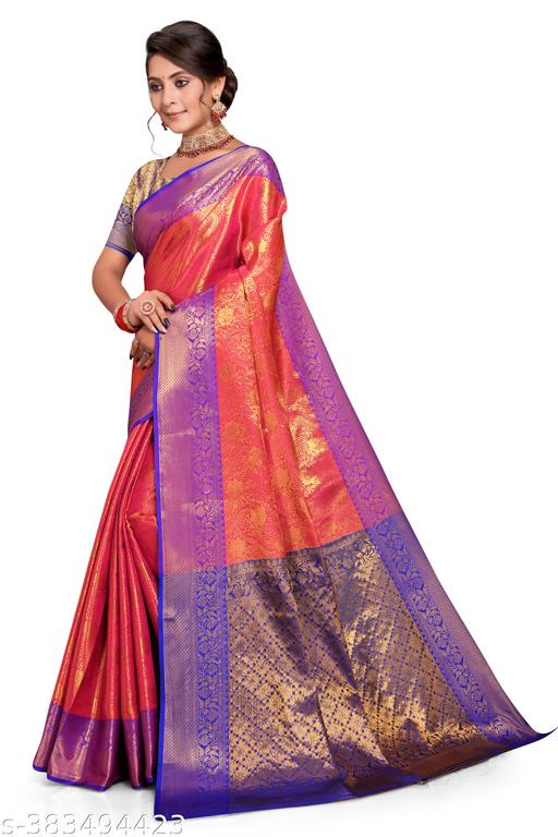 Gorgeous Kanjivaram Style Banarasi Silk party & festive wear Saree with zari woven self design border & beautiful Jacquard pallu with Unstitched Blouse - Aurafashion