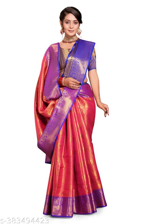 Gorgeous Kanjivaram Style Banarasi Silk party & festive wear Saree with zari woven self design border & beautiful Jacquard pallu with Unstitched Blouse - Aurafashion