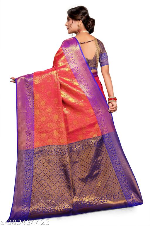 Gorgeous Kanjivaram Style Banarasi Silk party & festive wear Saree with zari woven self design border & beautiful Jacquard pallu with Unstitched Blouse - Aurafashion