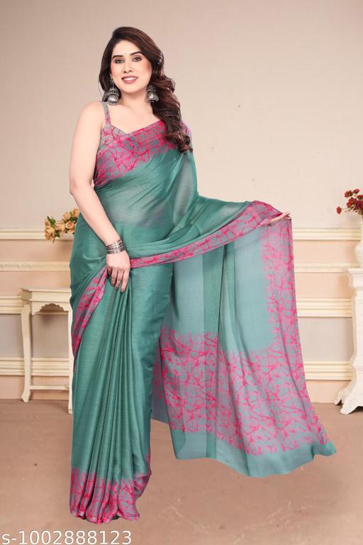 Women's Chiffon Georgette Printed Saree With Designer Border & Pallu Fancy Party Wear Saree - Aurafashion