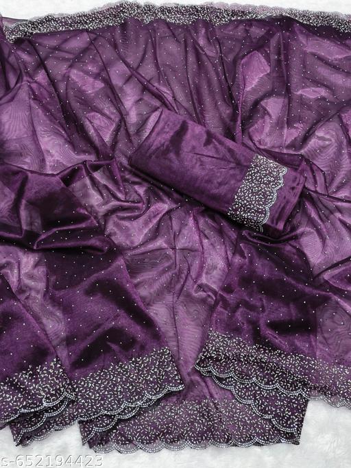 FULLON Beads and Stones Detail Saree - Aurafashion