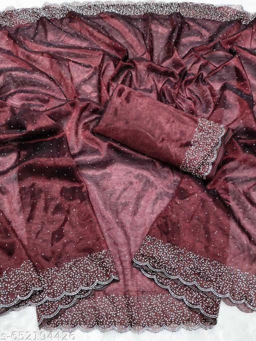FULLON Beads and Stones Detail Saree - Aurafashion