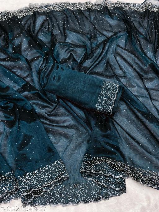 FULLON Beads and Stones Detail Saree - Aurafashion