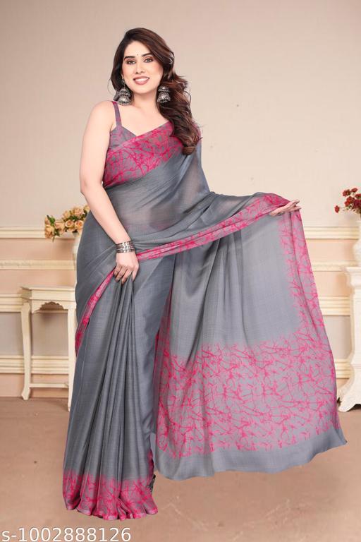 Women's Chiffon Georgette Printed Saree With Designer Border & Pallu Fancy Party Wear Saree - Aurafashion