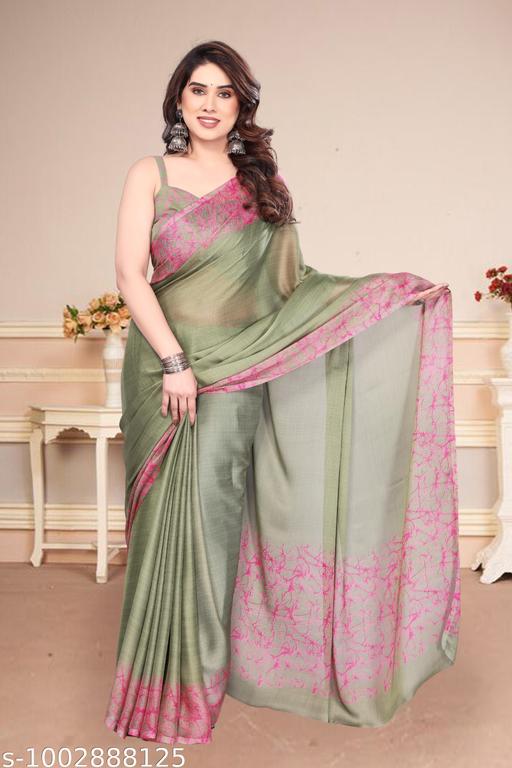 Women's Chiffon Georgette Printed Saree With Designer Border & Pallu Fancy Party Wear Saree - Aurafashion