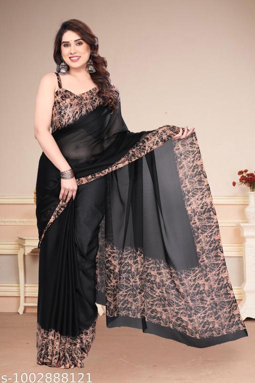 Women's Chiffon Georgette Printed Saree With Designer Border & Pallu Fancy Party Wear Saree - Aurafashion