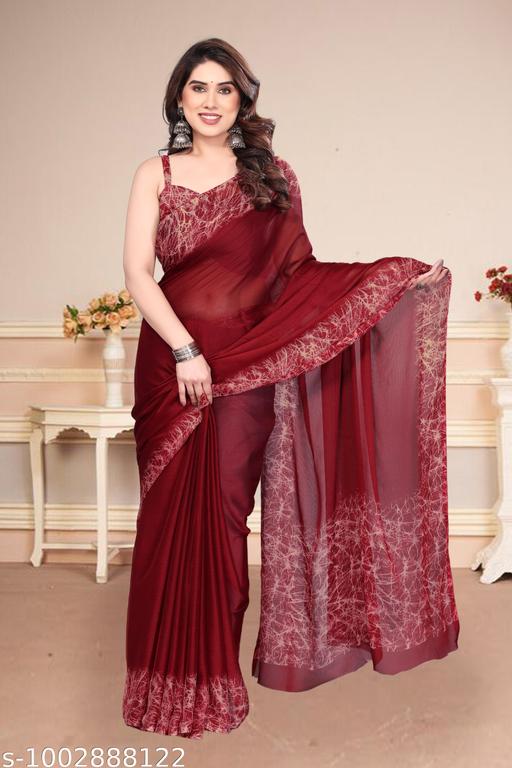 Women's Chiffon Georgette Printed Saree With Designer Border & Pallu Fancy Party Wear Saree - Aurafashion