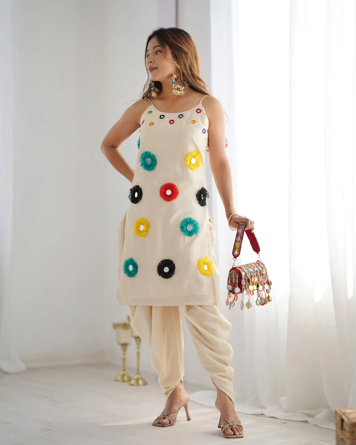 Khadi Cottan With Mirror Khatli Work - Aurafashion